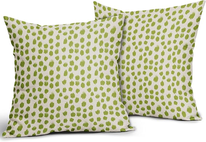 Lime Green Cream Pillow Covers 20x20 Set of 2 Boho Design Polka Dot Throw Pillows Modern Brush Strokes Print Decorative Outdoor Pillowcase Square Cushion Cover Linen Pillow Case for Sofa Couch Bed