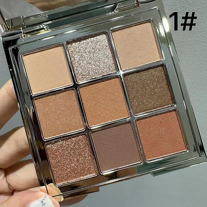 9 Colors Eyeshadow Palette, Matte & Shimmer & Glitter Eye Shadow, Highly Pigmented Silky Smooth Powder Waterproof Long Lasting Makeup Palettes. (Color 1)