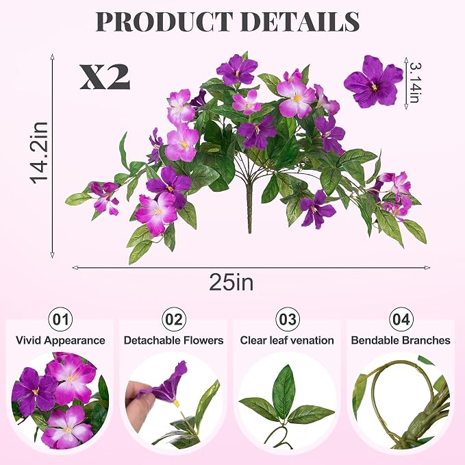 INXUGAO Artificial Hanging Faux Flowers for Outdoors Planters 2PCS Fake Flowers Silk Hibiscus Flowers for Outside Outdoor Faux Hanging Plants UV Resistant Spring Home Front Porch Decoration