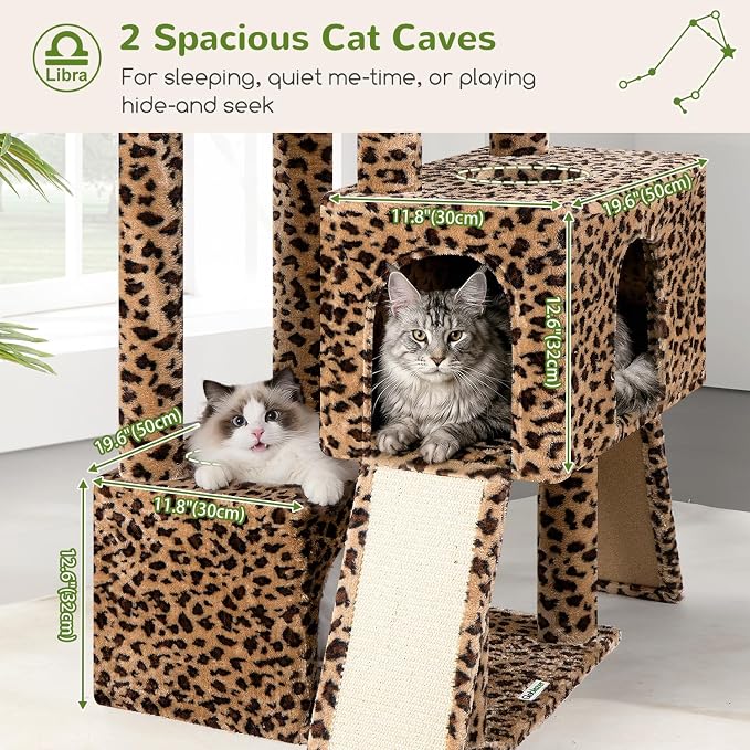 Globlazer Heavy Duty Cat Tree 78 inch Sturdy Cat Tower for 20lbs Large Adult Cats, Symmetrical Aesthetic Big Cat Tree with Extra Large Platform, 2 Scratching Boards, Z78, Leopard Print