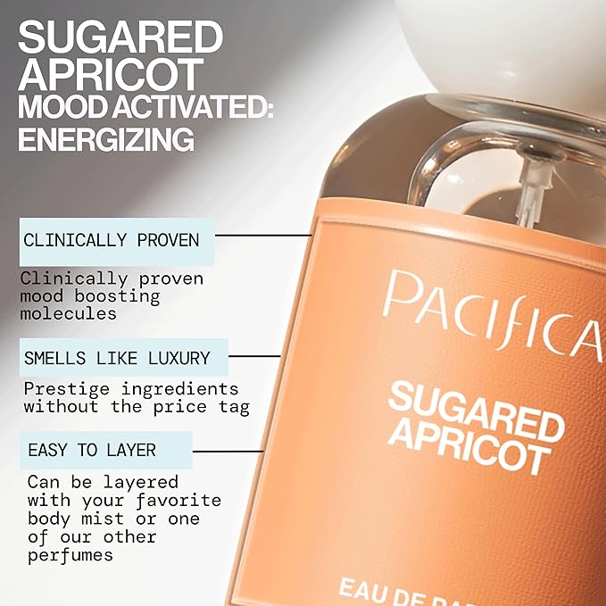 Pacifica Sugared Apricot Perfume for Women – Sweet Fruity Floral Eau de Parfum with Apricot Peach Jasmine Vanilla Sandalwood – Vegan Clean Beauty Long Lasting Fragrance Spray, 1 Fl Oz