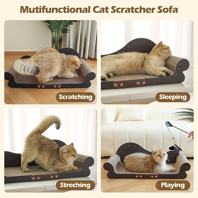 ComSaf Large Cat Scratcher Bed 26.7 in, Cardboard Cat Couch Scratch Pad | Cat Scratching Board, Sofa Lounger Shape, Furniture Protection, Indoor Floor Use, Adult Cats, Claw Care