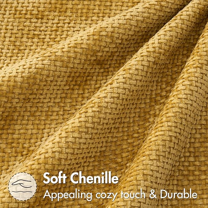 MIULEE Decorative Gold Euro Sham Throw Pillow Covers 24x24 Inch 2 Pack | Mustard Yellow, Modern Boho Accent, Soft Chenille Pillow Covers, Farmhouse Cushion Cases for Home Decor Bed Sofa Living Room