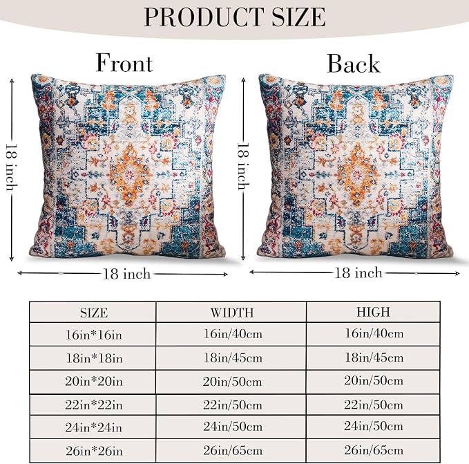 Boho Throw Pillow Covers 18x18 inch Set of 2,Boho Vintage Carpet Pattern Antique Ethnic Decor Double Sided Pattern Cushion Cover Soft Pillow Case Living Sofa Room Bed Square Pillow Cover