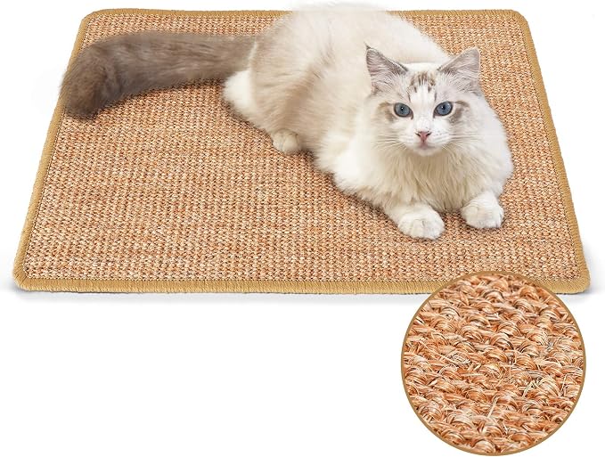 FUKUMARU Cat Scratcher Mat, 23.6 X 15.7 Inch Natural Sisal Cat Scratch Mat | Horizontal Cat Scratching Pad Mat Floor Rug with Sticky Tapes, Cat Wall Scratcher for Indoor Cats, Protect Couch and Carpet