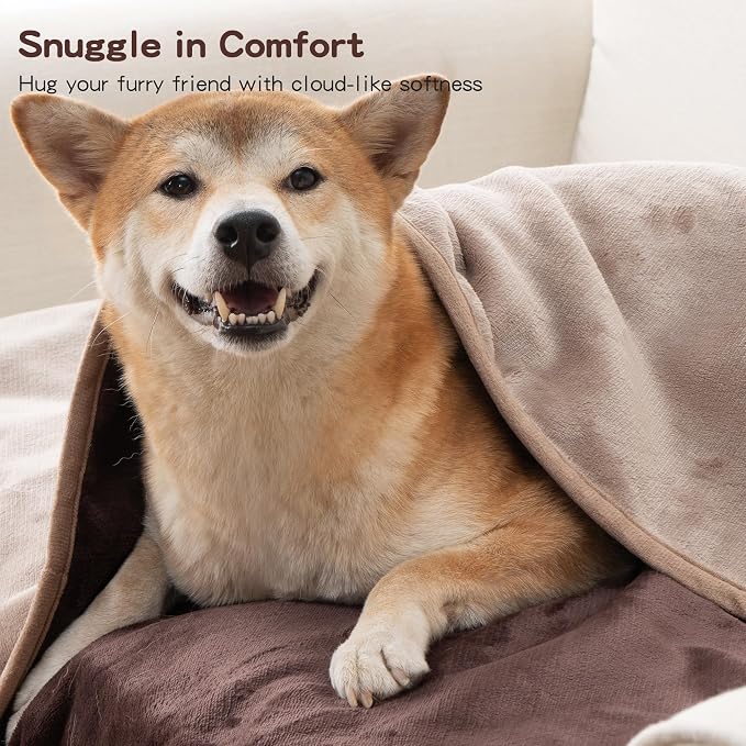Waterproof Blanket for Bed 60"x80" | Brown Throw Blanket for Large Dogs Reversible Soft Flannel Leakproof Spill-Proof Dog Blanket for Couch Camping Travel