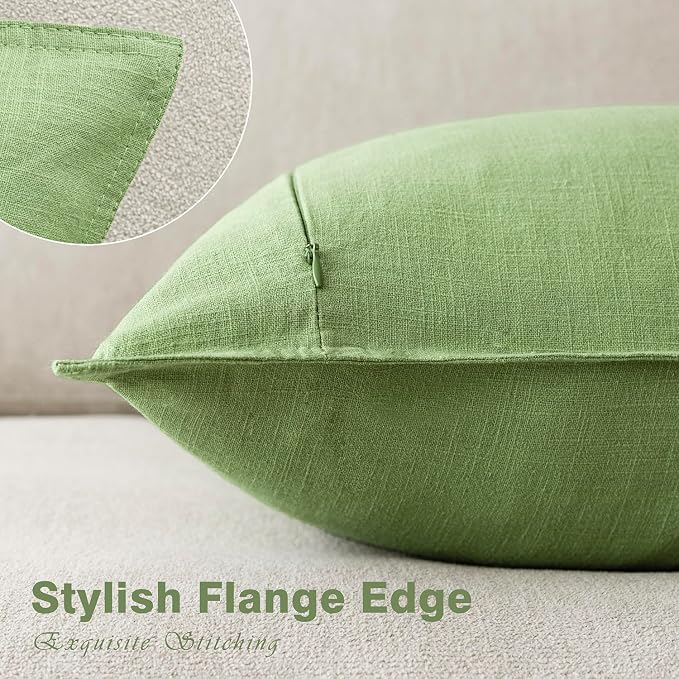 Foindtower Pack of 2, Decorative Linen Solid Throw Pillow Covers Soft Accent Euro Cushion Case Boho Farmhouse Pillowcase for Chair Couch Sofa Bedroom Living Room Home Decor 18 x 18 Inch Lime Green
