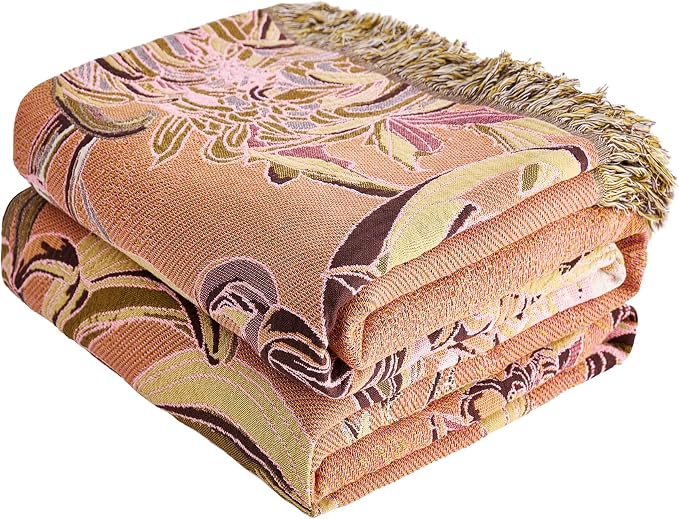 VANJOROY King Boho Throw Blanket 91" x 98", 100% Organic Cotton Breathable Skin-Friendly Ultra Soft Bed Quilt Throw - Floral Rustic Decor Luxury Reversible Blanket for Sofa Couch Chair and Gift