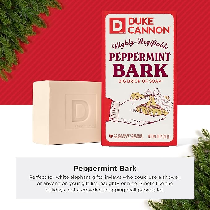 Duke Cannon Supply Co. Big Brick of Soap Bar for Men Holiday Edition - Peppermint Bark (Peppermint Scent), 10 oz. (3 Pack)