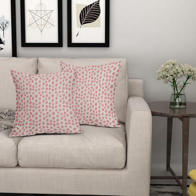 Pink Cream Pillow Covers 22x22 Set of 2 Boho Design Polka Dot Throw Pillows Modern Brush Strokes Print Decorative Outdoor Pillowcase Square Cushion Cover Linen Pillow Case for Home Sofa Couch Bed