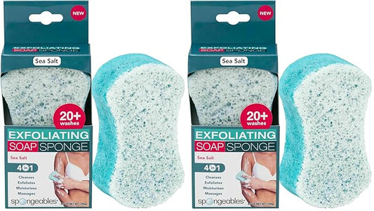 Spongeables Spongeables Exfoliating Body Wash in A Sponge, Sea Salt, Contains Avocado Oil and Vitamin E, Cleanse, Exfoliate, and Moisturize, 3.5 Oz, 20+ Washes, Pack of 2