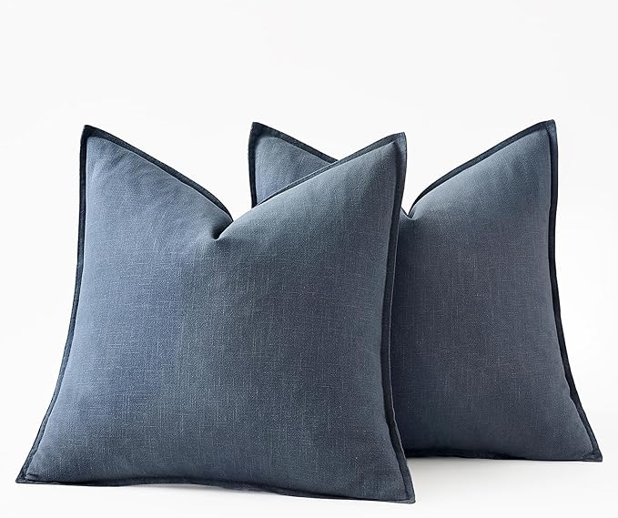 MIULEE Decorative Linen Euro Sham Pillow Covers 24x24 Inch Blue Ashes | Boho Farmhouse Neutral Couch Throw Pillows for Bed, Pack of 2 Accent Coastal Modern Pillowcases, Sofa Livingroom Home Decor