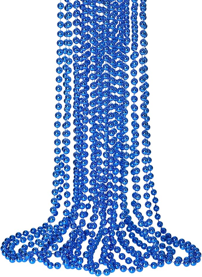 12 PCS Blue Bead Necklace, Blue Mardi Gras Beads Christmas Necklaces, 33" 4th of July Patriotic Beads Necklaces, Parade Throw Accessories for Independence Day Mardi Gras Hanukkah Pirate Party