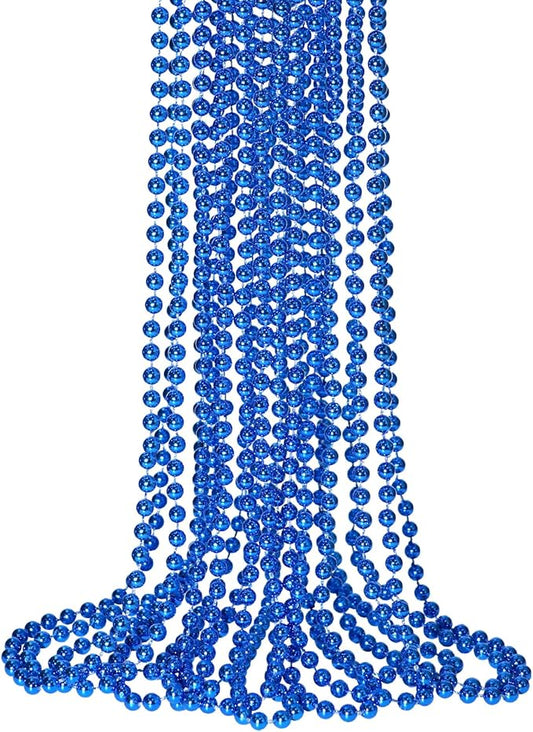 12 PCS Blue Bead Necklace, Blue Mardi Gras Beads Christmas Necklaces, 33" 4th of July Patriotic Beads Necklaces, Parade Throw Accessories for Independence Day Mardi Gras Hanukkah Pirate Party