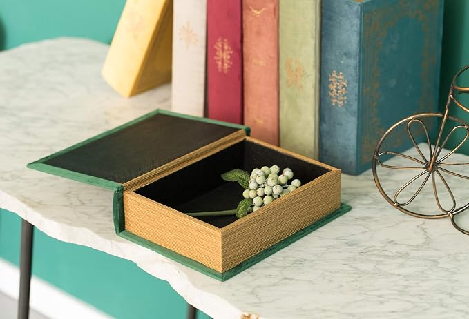 Vintiquewise Decorative Vintage Book Shaped Trinket Storage Box- Green