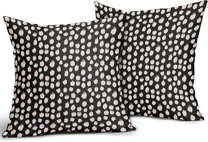 Sweetshow Black Cream Dots Pillow Covers 18x18 Set of 2 Boho Design Polka Dot Throw Pillows Modern Trendy Print Outdoor Decorative Pillowcase Square Linen Cushion Cases Decor for Sofa Couch Bed