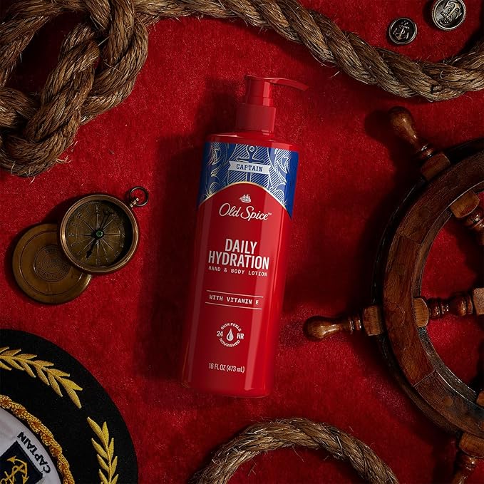 Old Spice Hand & Body Lotion for Men, Daily Hydration, 24/7 Hydration, 24/7 Replenishing Rich Moisture for Dry Skin, Lightweight Formula, Captain with Vitamin E Scent, 16 fl oz (Pack of 4)