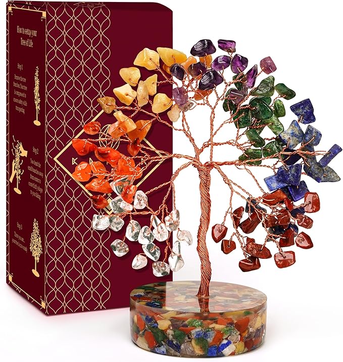 7 Chakra Crystal Tree of Life Birthday Gifts for Women, Men, Friends, Handmade Reiki Healing Crystals Tree for Home Office Decor, Positivity, Good Luck, Money, Unique Gifts for Her Mom, Dad