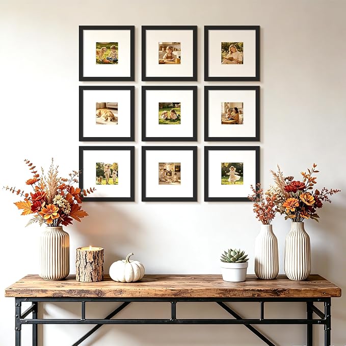 upsimples 8x8 Picture Frame, Gallery Wall Frames Set of 5, Black | Photo Frame Collage Wall Decor, 4x4 Picture Frame with Mat for Family, Baby, Hallway, Christmas
