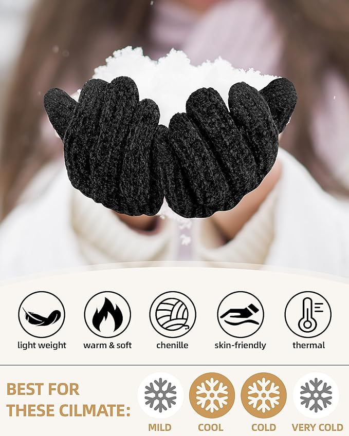 UCQKLI Winter Gloves for Women Chenille, Womens Gloves Cold Weather Fleece Lined, Stocking Stuffers for Women Christmas Gifts
