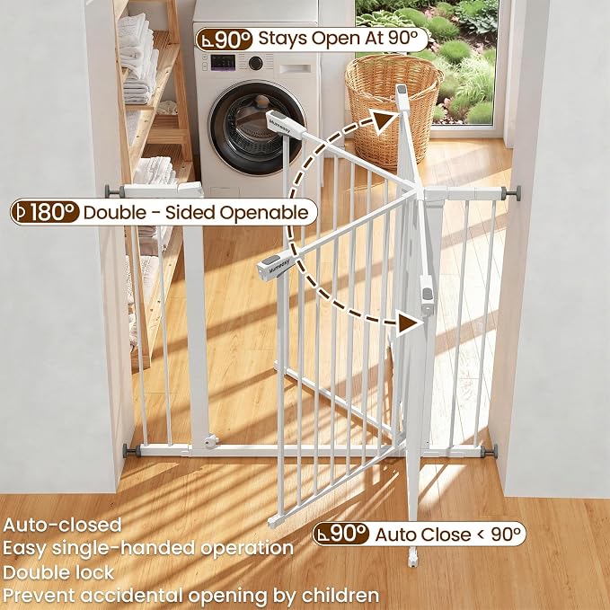 Mumeasy 36" Extra Tall Baby Gate for Stairs, 29.7-43" Auto Close Dog Gate