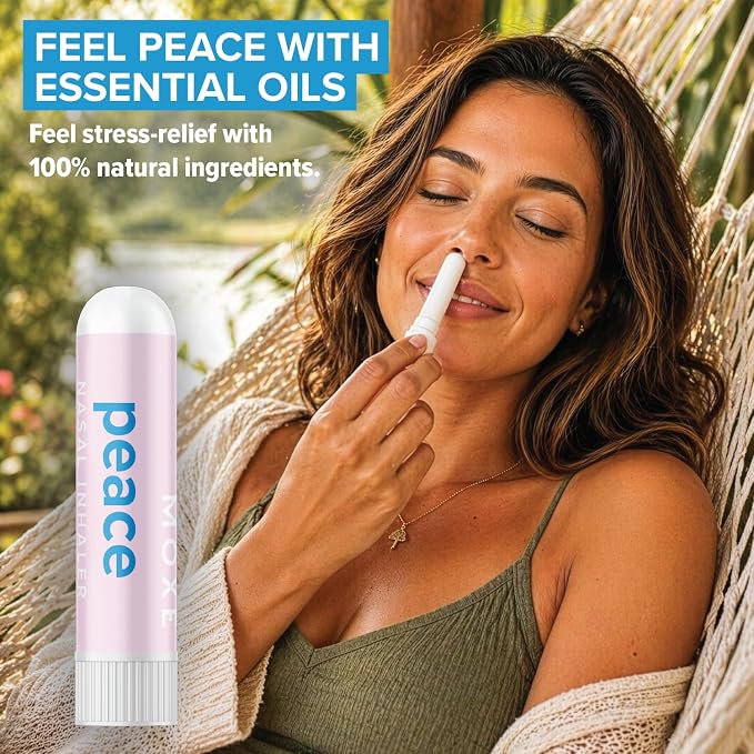 MOXE Peace Nasal Inhaler, Calming Essential Oil Blend, Helps Relaxation and Meditation, Soothing Fragrance, Bergamot, Mandarin, Geranium, Lime, Made in USA (1 Pack)