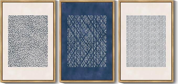 Drsoum Blue Mid-Century Modern Framed Wall Art Large 24x36in Minimalist Abstract Boho Wall Decor Geometric Artwork Kitchen Dining Room Black Framed