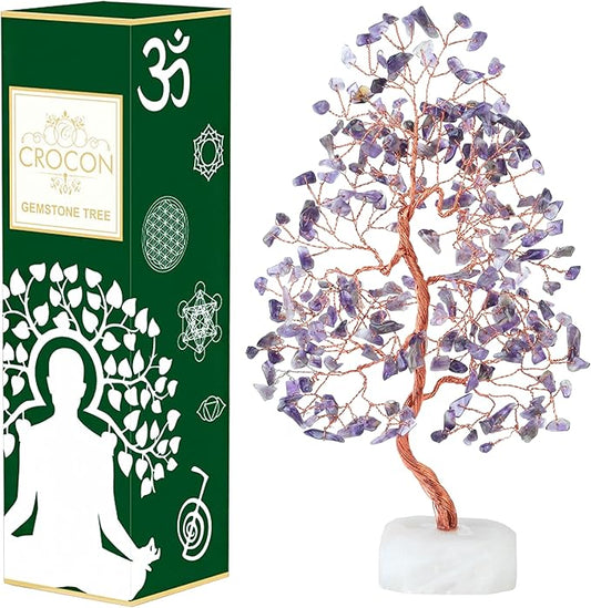 Amethyst Crystal Tree Gemstone Tree of Life Quartz Base Chakra Bonsai Tree for Room, Desk & Office Decor Spiritual Gift Meditation Birthday Gift for Women Mom her Sister Housewarming Gifts Home