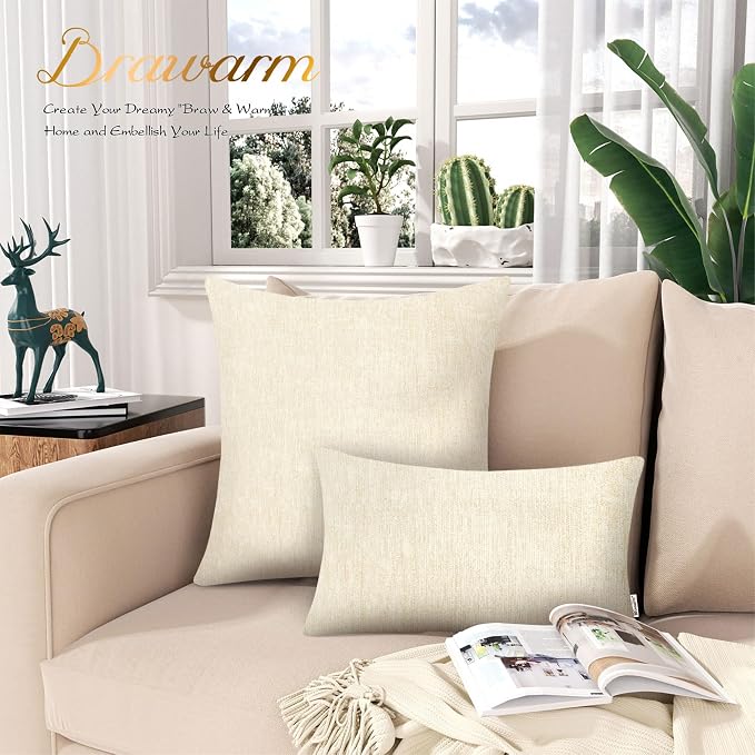 BRAWARM Throw Pillow Covers 12x20 Inches - Cream Chenille Lumbar Pillow Covers Pack of 2, Solid Dyed Soft Chenille Pillow Cases for Couch Sofa Bed Home Decoration