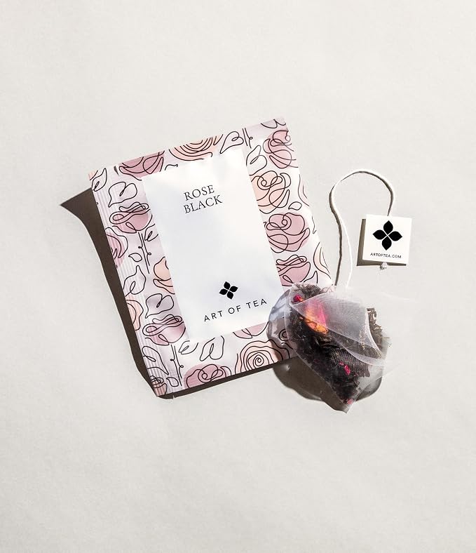 Art of Tea Rose Black Tea Bags 12 Count, Premium Floral Black Tea with Rose Petals, Smooth Aromatic Caffeinated Gourmet Tea, Elegant Hot or Iced Tea Bags