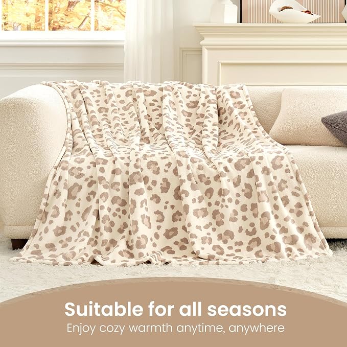 Cozy Bliss Leopard Print Fuzzy Throw Blanket for Couch & Bed, Thick Soft Warm Fleece Blankets for Room Decor, for Kids, Women Men Girls, Khaki Brown Cheetah 50"*60"