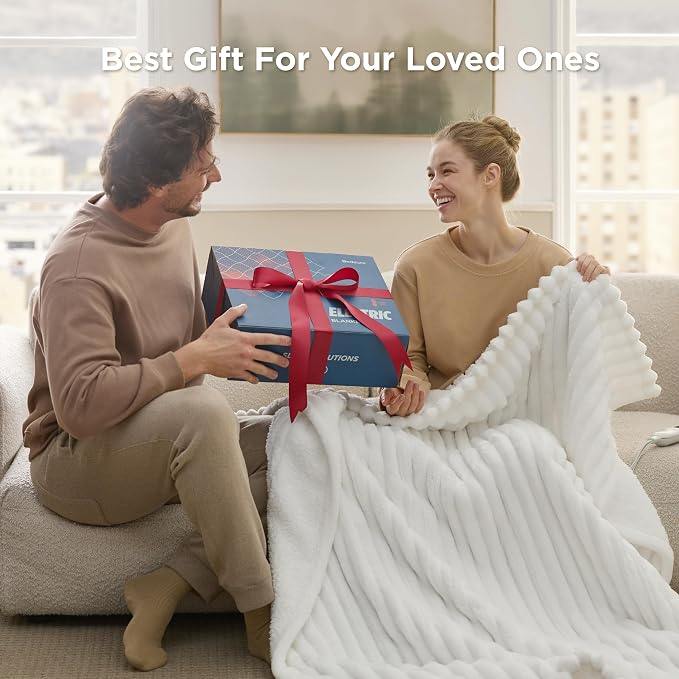 Bedsure Heated Blanket Full Size - Thick Striped Fast Heating Electric Blanket with Preheat Function, 6 Heat & 6 Timer (Up to 10H), 8H Auto Off, ETL Certified, Gift for Grandma (72"x84", Linen)