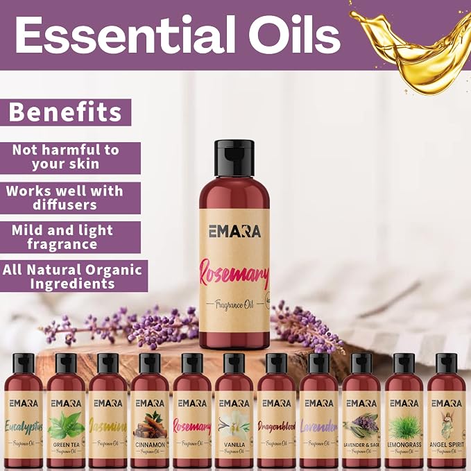EMARA All Natural Herbal Lavender Essential Oil for Diffusers, Skin Care, Aromatherapy Fragrance Oil, Organic Therapeutic Grade 4 fl oz