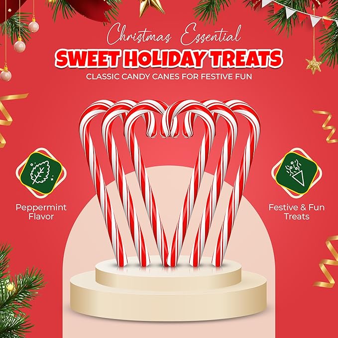Christmas Candy Canes 12 Pack - Classic Red & White Peppermint Cane Sticks Individually Wrapped - Bulk Christmas Candy for Holiday Treats, Decorations, Stocking Stuffers & Gifts