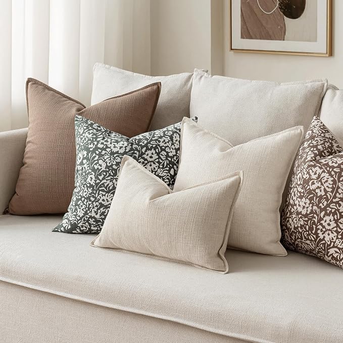 MIULEE Thick Textured Euro Sham Throw Pillow Covers 26x26 Inch Coco Brown | Set of 2, Decorative Linen Blend Pillow Cover, Flange Edge Design, Farmhouse Modern Boho Style, Bed Couch Living Room Decor