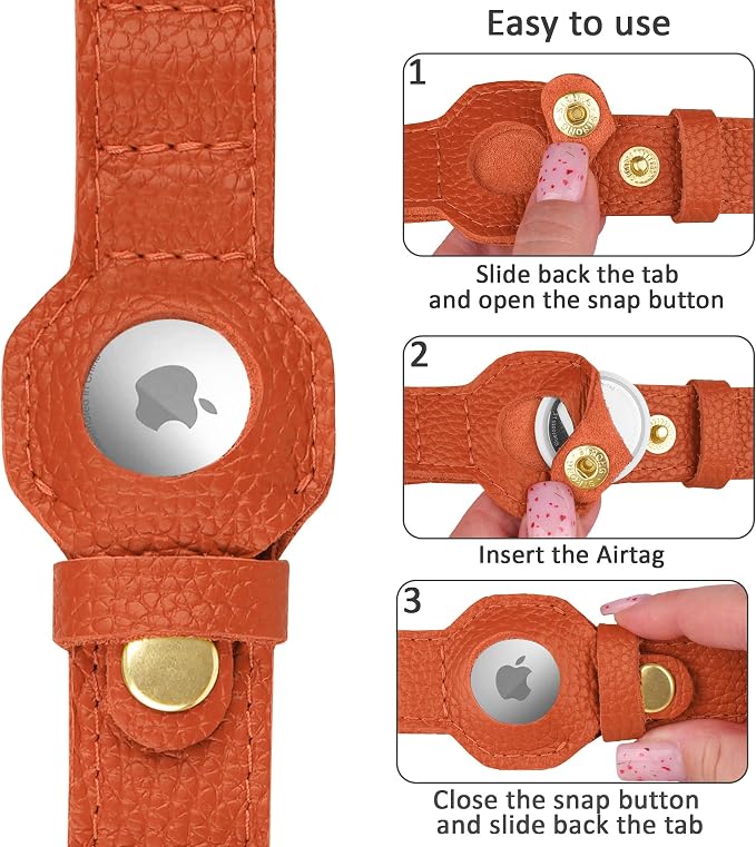 Leather Airtag Dog Collar - Soft Tracking Dog Collar with Apple AirTag Holder and Metal Buckle - Safety GPS Pet Collars for Small Medium Large Dogs Puppy Pink Red (Orange, L, 17"-21" Neck Fit)
