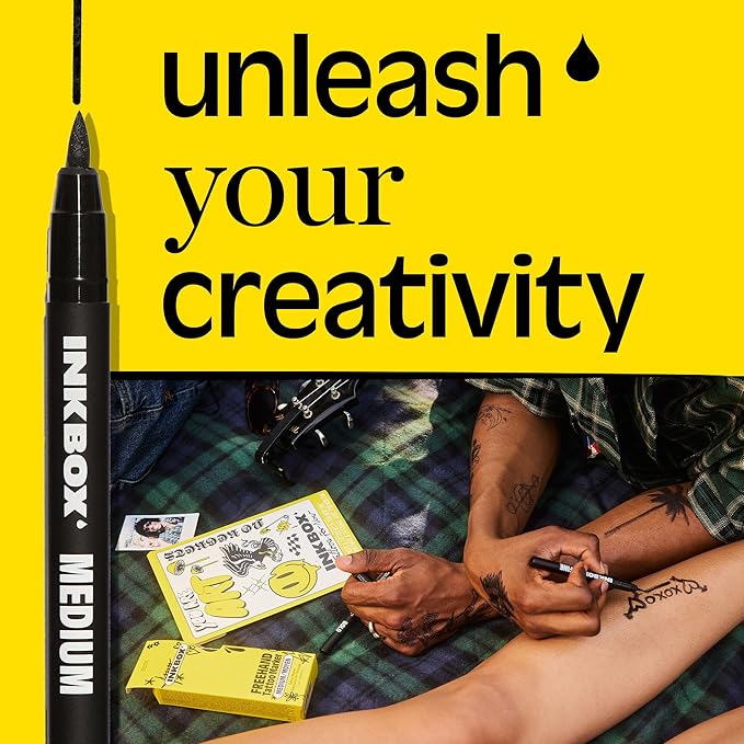 Inkbox Freehand Tattoo Marker – Medium Tip, Lasts up to 10 days, For All Skin Tones, Water-Resistant, Cruelty-Free & Vegan | Long-Lasting Temporary Tattoo Pen, All Artists Skill Levels -1 Count