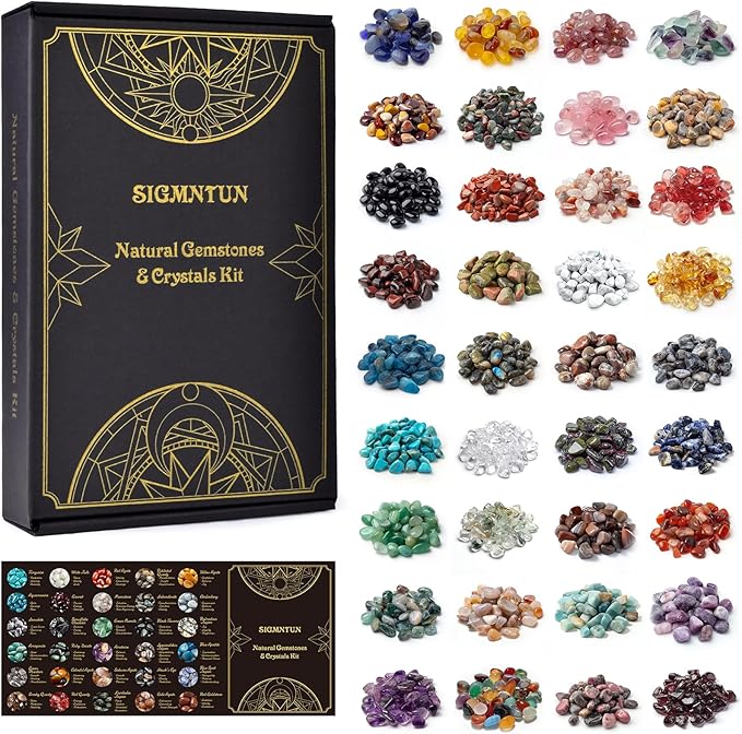 36 Varieties Healing Crystal Chips Stones Set – Christmas Gift 2.5 lbs, 0.3" Natural Polished & Tumbled Gemstones Collection and Small Decorative Rocks for Chakra, Meditation, Reiki, Crafts