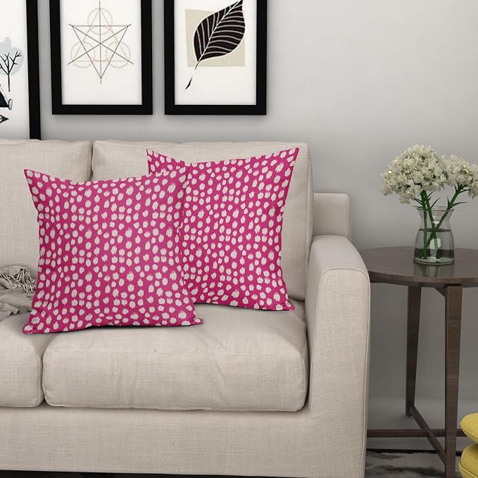 Sweetshow Hot Pink Cream Dots Pillow Covers 18x18 Set of 2 Boho Design Polka Dot Throw Pillows Modern Trendy Print Outdoor Decorative Pillowcase Square Linen Cushion Cases Decor for Sofa Couch Bed