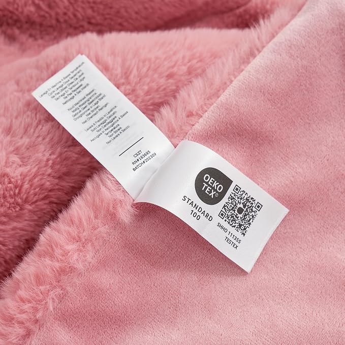 Cozy Bliss Deluxe Sheared Rabbit Faux Fur Throw Blanket, Soft Fuzzy High-Low Sculpted Plush Blanket for Couch, Cozy Home Accent, All Season Use, Pink 60"x80"
