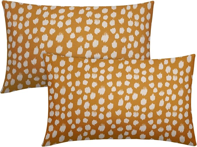 Mustard Yellow Cream Dots Lumbar Pillow Covers 12x20 Set of 2 Boho Design Polka Dot Print Throw Pillows Modern Outdoor Decorative Pillowcase Rectangle Linen Cushion Cases Decor for Sofa Couch Bed