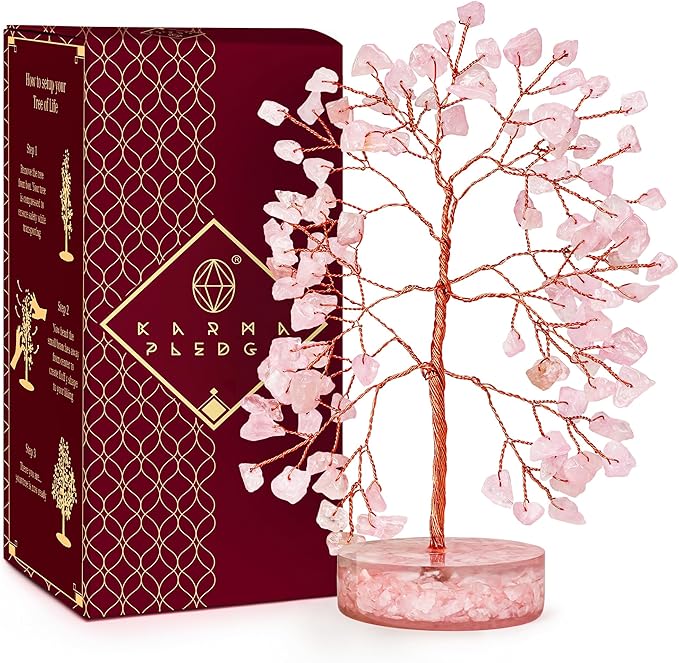 Rose Quartz Crystal Tree of Life Birthday Gifts for Women, Men, Friends, Handmade Healing Chakra Tree for Home Office Decor, Positivity, Good Luck, Money, Unique Gifts for Her Mom, Sister, Dad