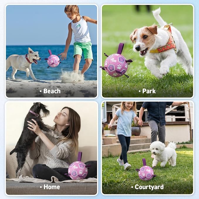 QDAN Dog Toys, Durable Dog Soccer Ball with Straps to Keep Them Busy,6 Inch