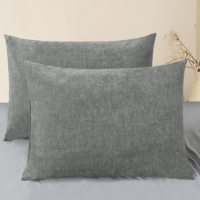 CaliTime Decorative Throw Pillow Covers 26 X 20 Inches Medium Grey | Pack of 2, Cozy Chenille Cushion Cases for Sofa Bed Living Room Farmhouse Home