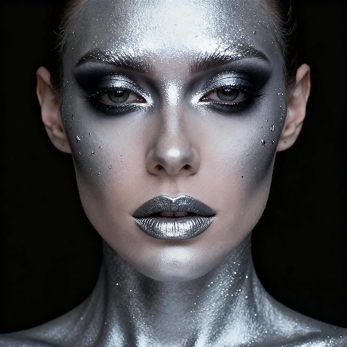 Go Ho Pearl Silver Face Body Paint Stick,Water Based Washable Face Paint Stick,Non-toxic Full-coverage Cream Silver Body Paint for Halloween Costumes Cosplay SFX Makeup