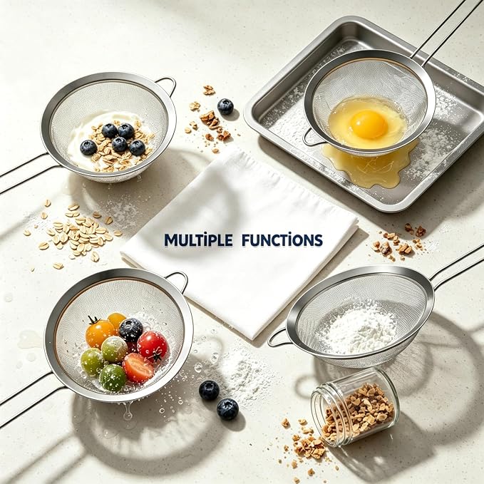 Anaeat Fine Mesh Strainers - Premium Stainless Steel Colander Sieve Sifters, with Durable Mesh and Sturdy Handle, Excellent for Sifting Dry ingredients, Flour, Pastas, Rice, Tea (7.87"）
