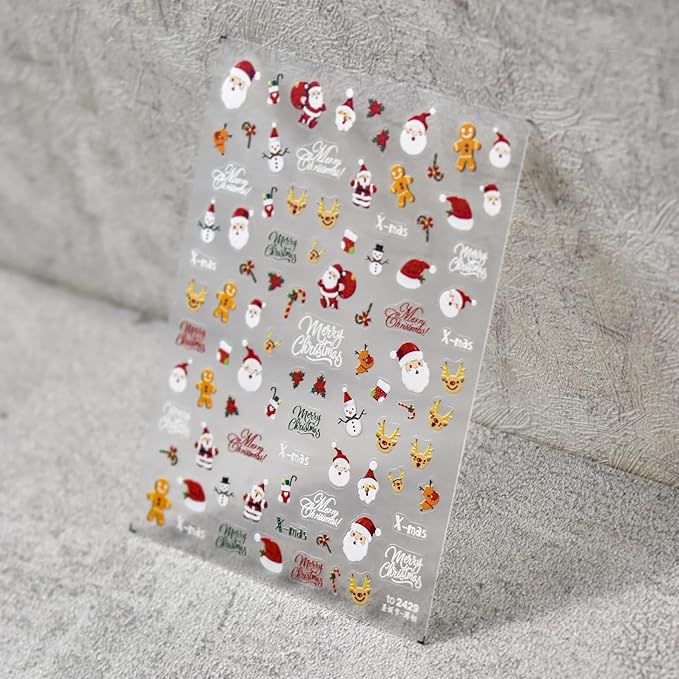 Christmas Nail Stickers for Nail Art, 5D Embossed Self-Adhesive Hat Deer Nail Decals, Mushroom Nail Supplies Nail Art Design Accessories for Women and Girls Manicure DIY Decoration