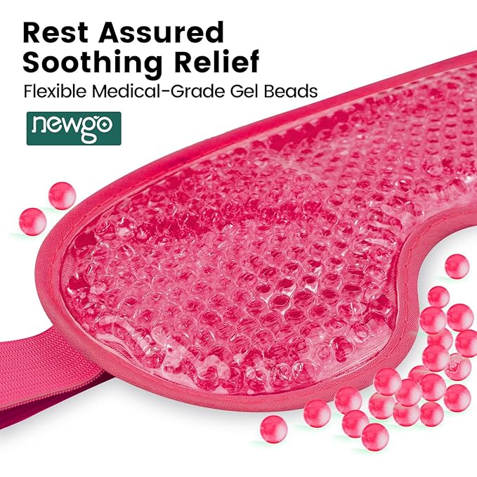 NEWGO Cooling Eye Mask for Puffy Eyes, Cold Eye Mask Eye Ice Pack for After Eyes Surgery, Tension Stress Relief, Headaches, Dark Circles - Rosered