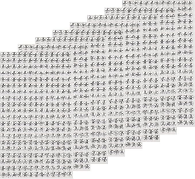 8 Sheets Rhinestone Stickers，3584 Pcs Gem Stickers for DIY Face Eyes Makeup Hair（Silver-3/4/5/6mm）