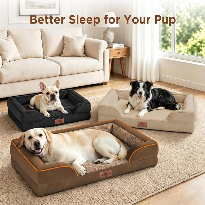 Comfort Expression Waterproof Orthopedic Dog Beds for Extra Large Dog | Supportive Egg Crate Foam XL Dog Bed with Removable Bolster, Dog Couch with Washable Cover & Non-Slip Bottom, 45x35 Inch